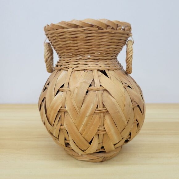Vintage Rattan Bamboo Wicker Boho Vase - Picture 6 of 12